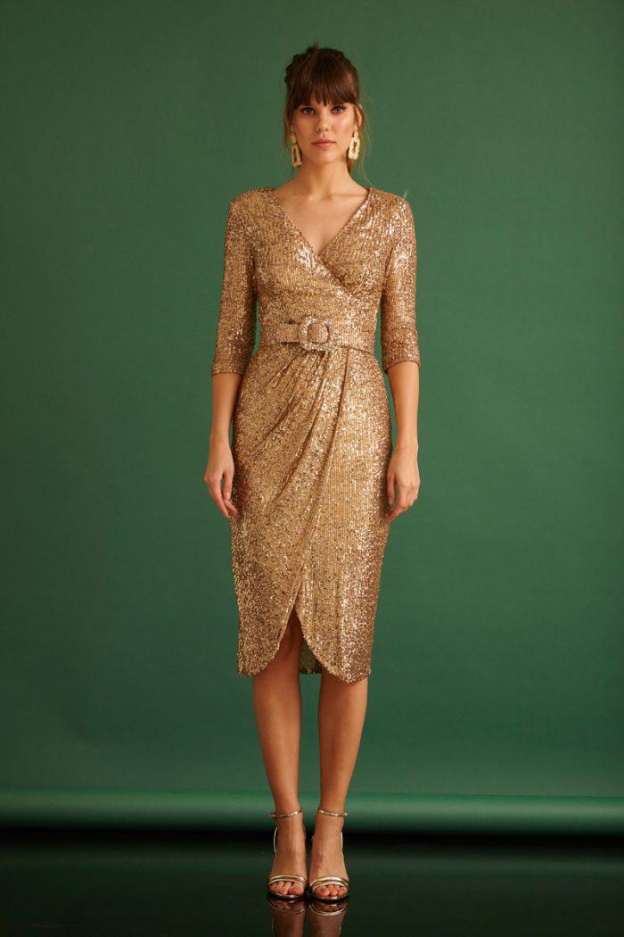 Gold sequined sleeveless midi dress 4