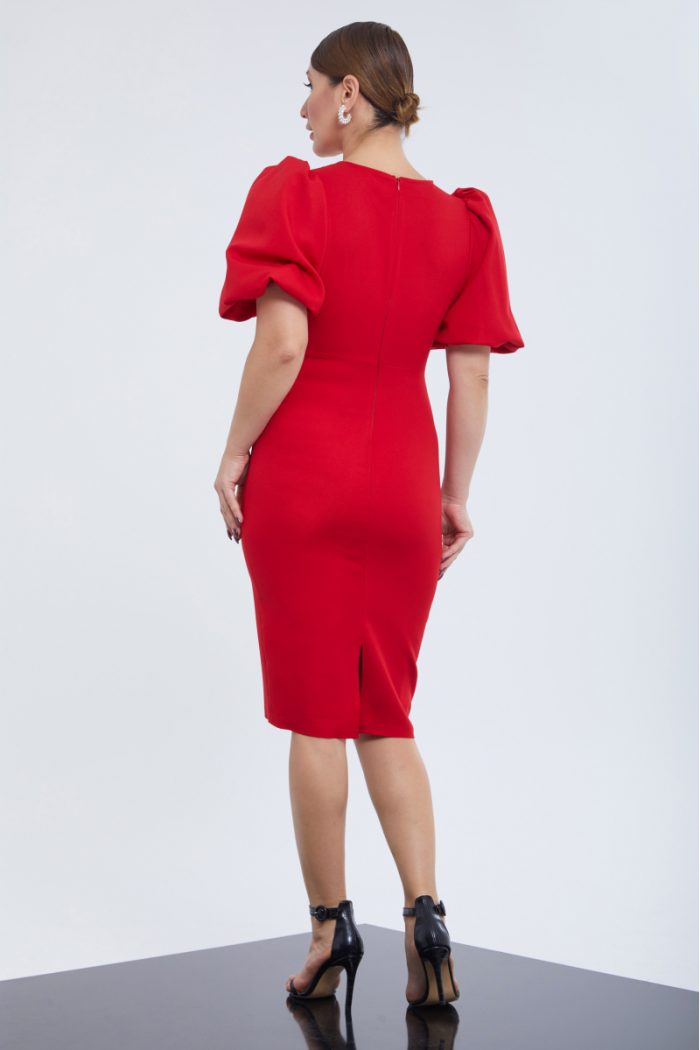 Red crepe 34 sleeve midi dress 2
