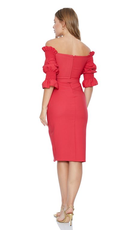 Red crepe short sleeve mini dress 1