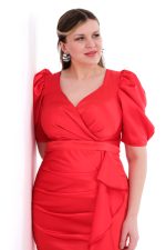 Red plus size satin short sleeve maxi dress 3