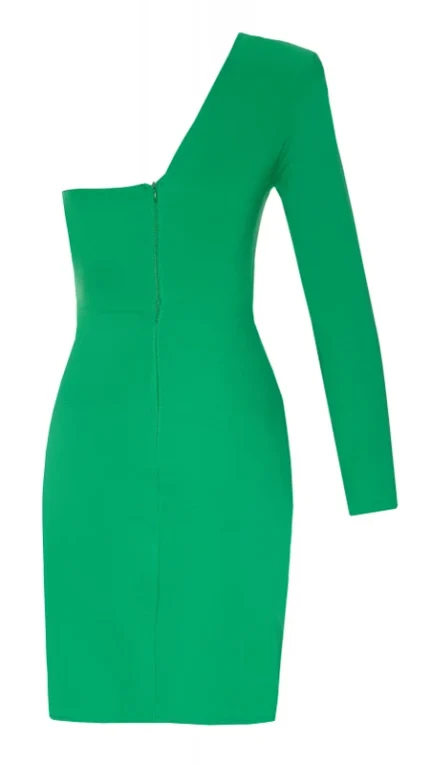 Zelena mini haljina s jednim rukavom od krepa